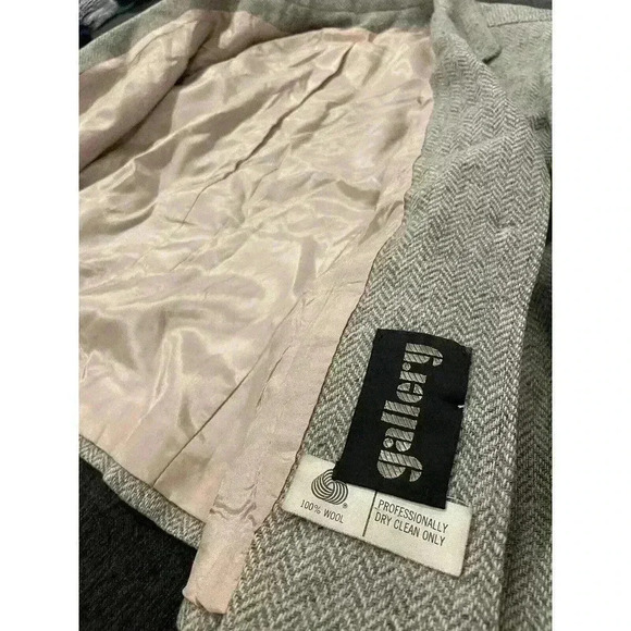 Gallery Vintage 100% Wool Blazer Coat Gray Women’s L Large Jacket Button Front - Picture 3 of 6